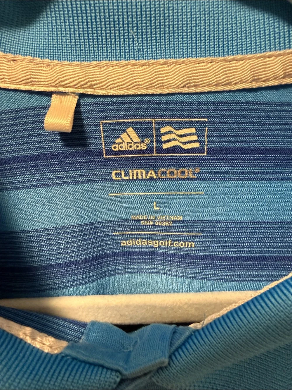 Adidas Golf Men’s Blue Striped ClimaCool Short-Sleeve Polo Shirt Large